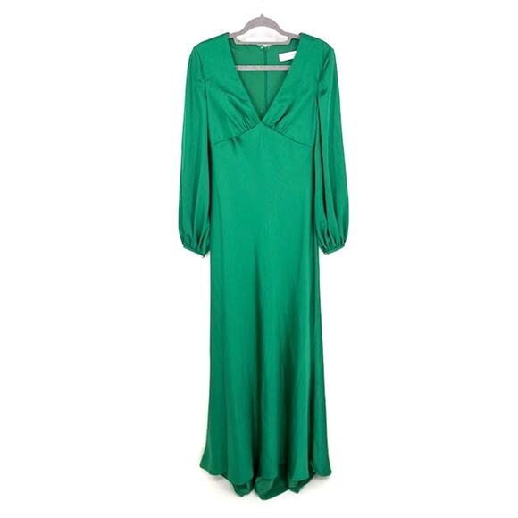 Ieena for Mac Duggal Green Charmeuse Empire Waist Blouson Sleeve Gown – Size 6 - Picture 4 of 10
